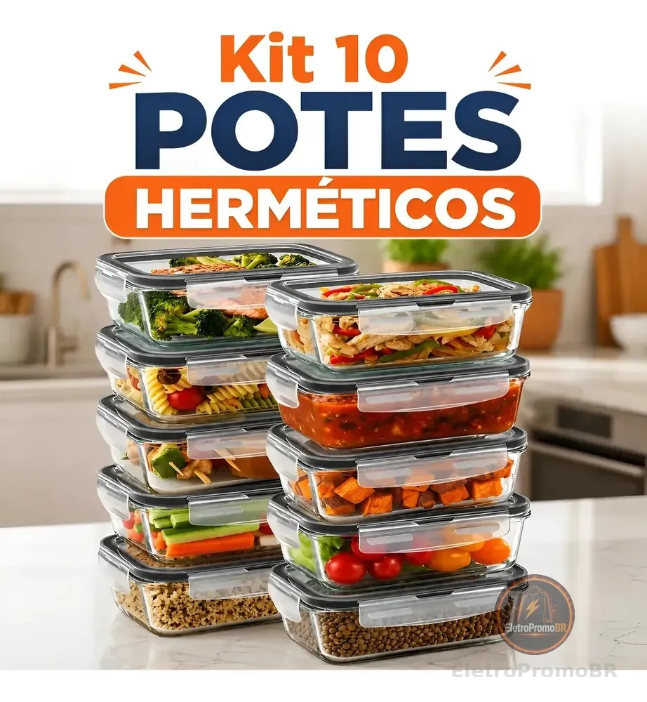 Kit 10 Potes Herméticos De Vidro 640ml Kit Marmita Fitness Transparente