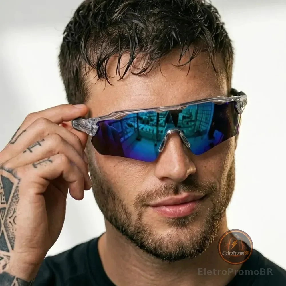 Oculos De Corrida Correr Bike Pedal Ftv Esportivo Uv400 Moda Cinza Cristal Azul Espelhado