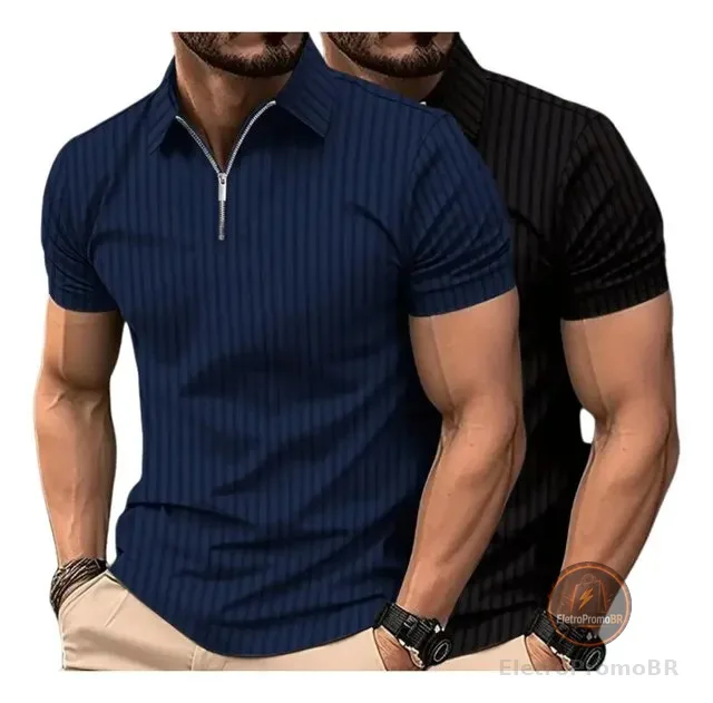 Kit 2 Camiseta Polo Manga Curta Com Ziper Masculina Canelada