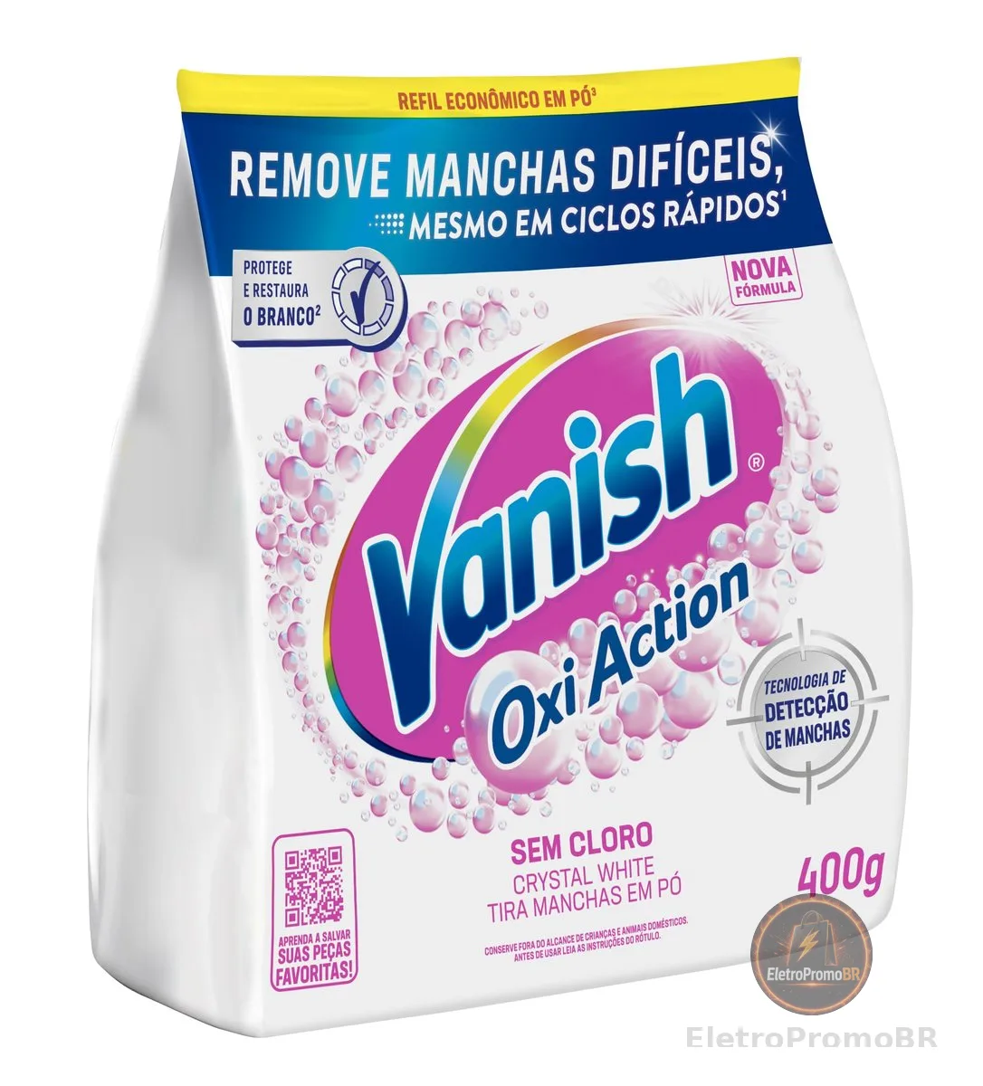Tira Manchas em Pó Vanish Crystal White Oxi Action 400g para roupas brancas Refil Econômico