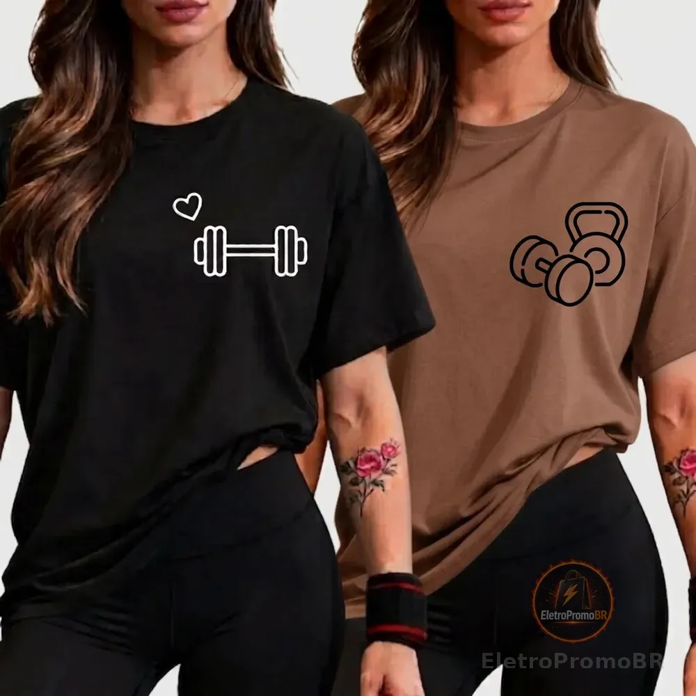 Kit 2 Camisetas Oversized Feminina Streetwear Casual Gym Preta Halter/ Marrom Haltergym G