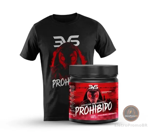 3VS Nutrition Combo Pré Treino Prohibido Sabor Morango 360g + Camiseta Exclusiva Prohibido Tam. G