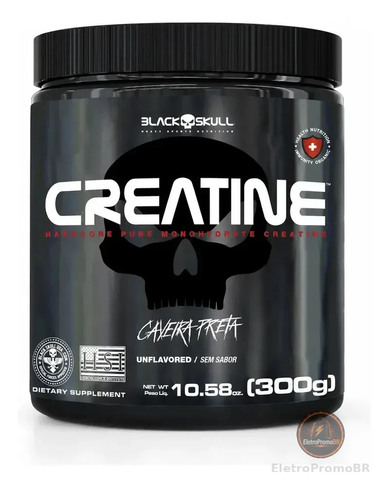 Creatina Monohidratada Black Skull 300g Sem Sabor