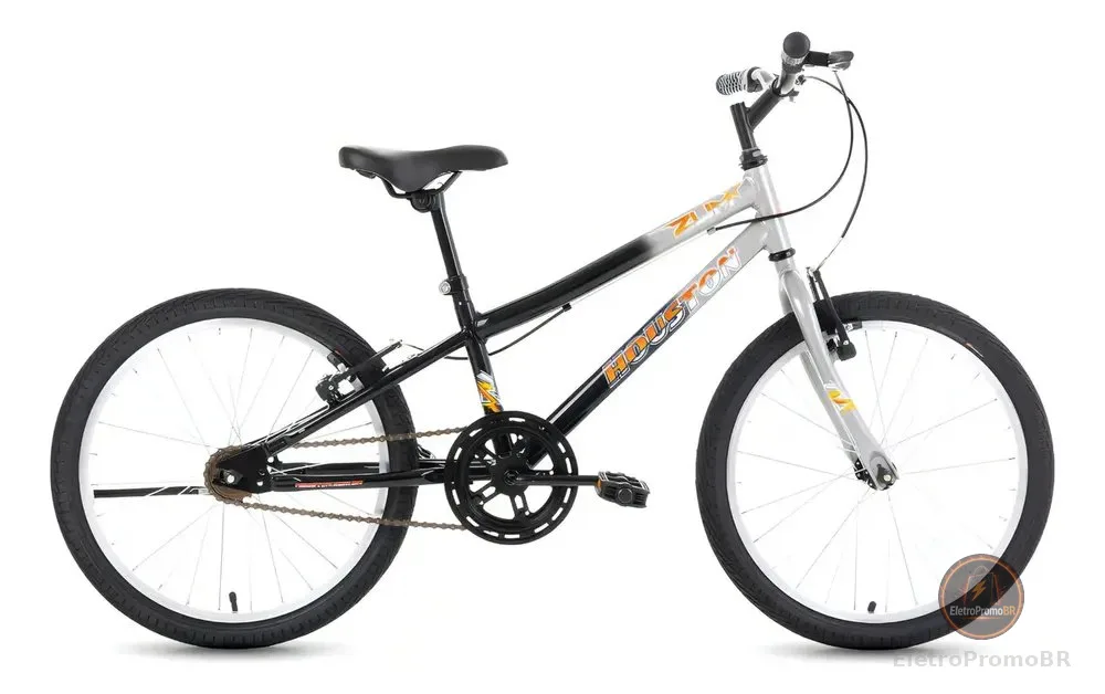 Bicicleta Infantil Aro 20 Houston Zum Alumínio Inox/Preto V-brakes