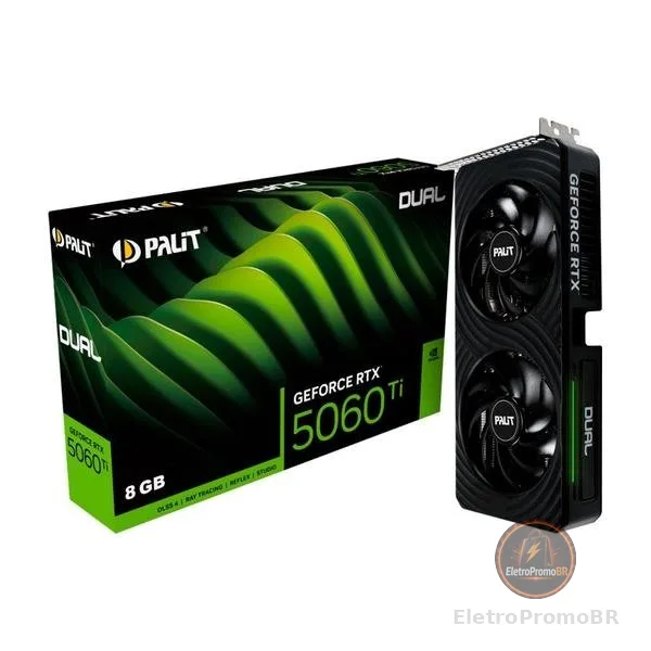 Placa de Vídeo Palit RTX 5060 Ti DUAL NVIDIA GeForce, 8GB GDDR7 128bit, FP4 e DLSS 4, Ray Tracing - NE7506T019P1-GB2062D