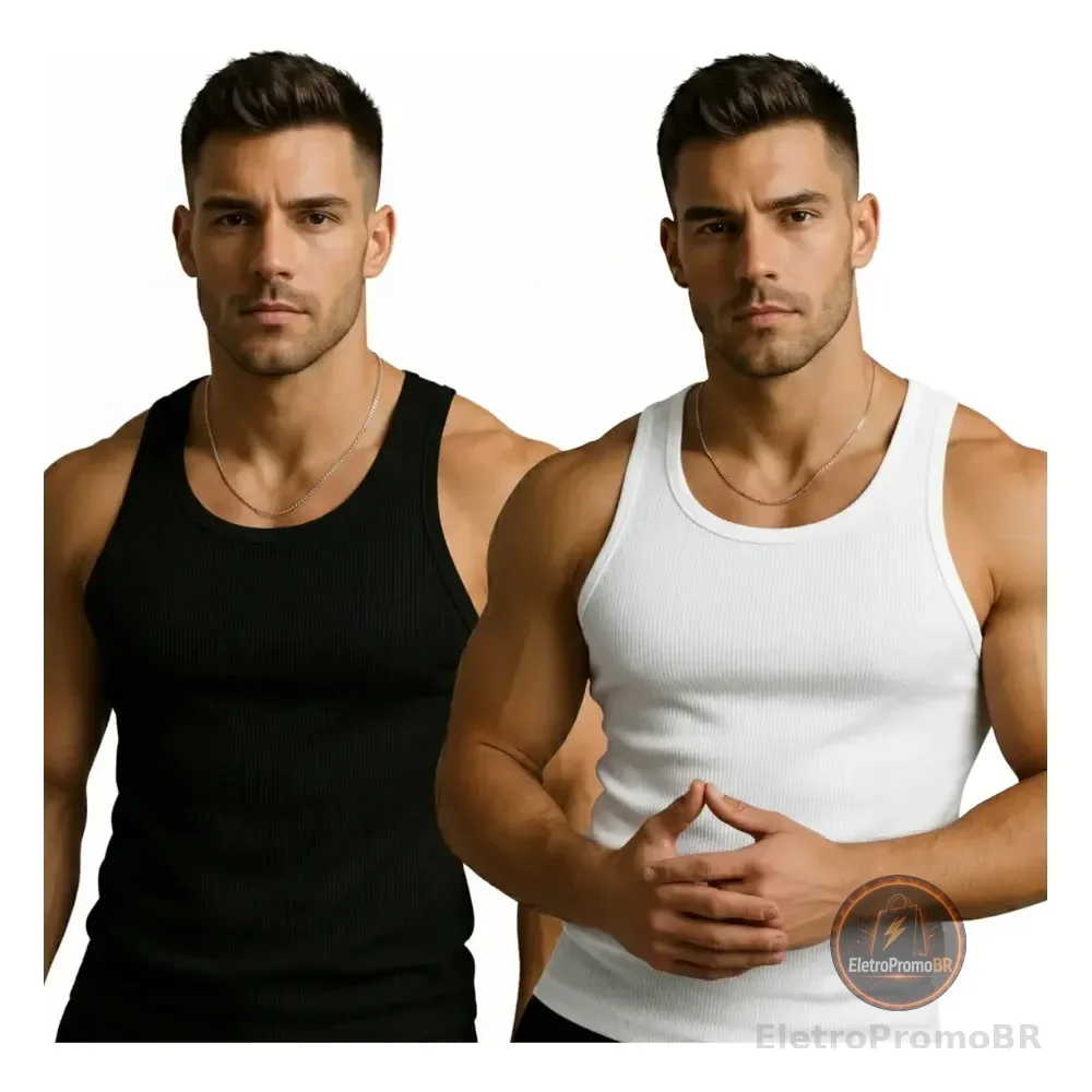 Kit 2 Regata Americana Masculina Canelada Academia Treino Preto E Branco Gg