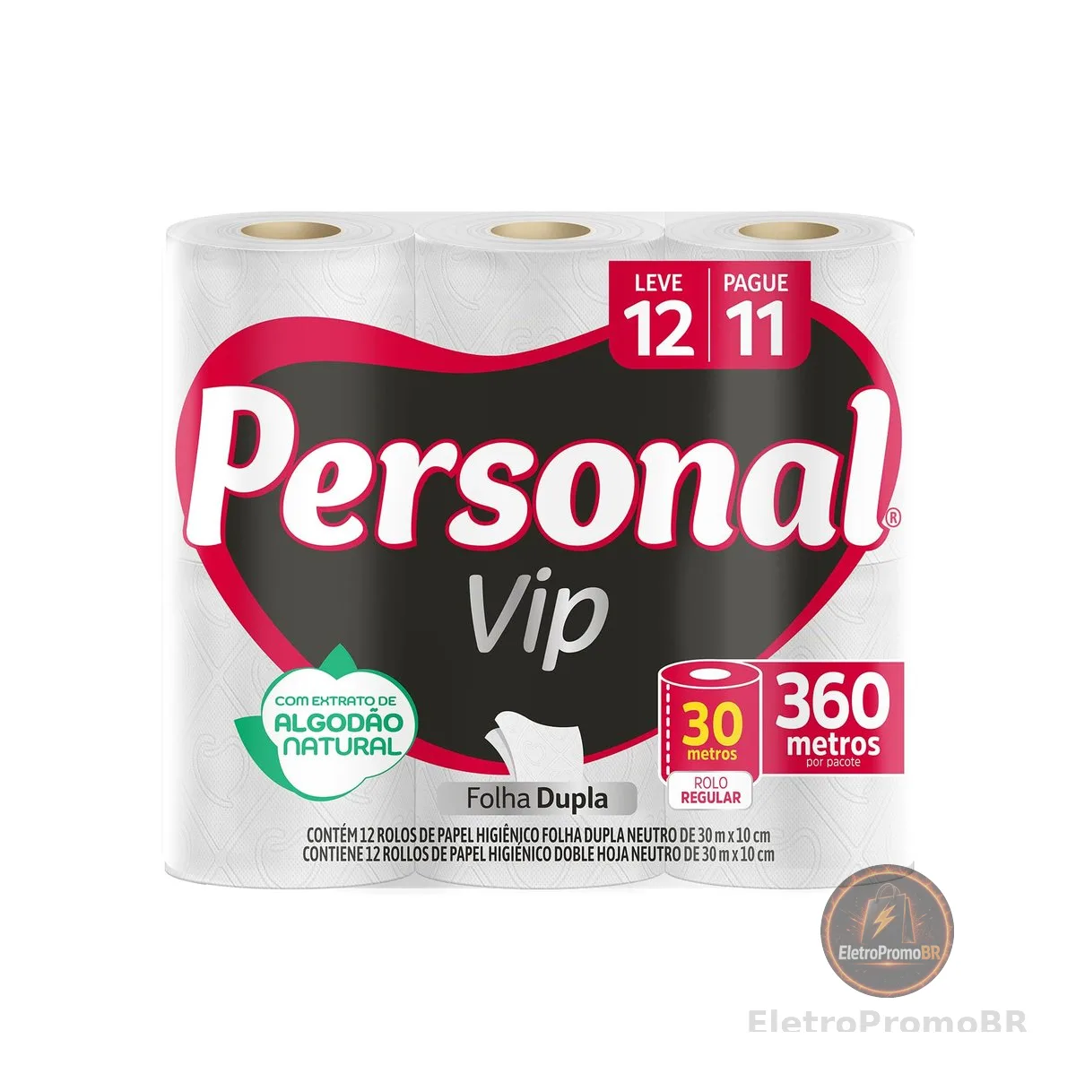 Personal VIP - Papel Higiênico, Folha Dupla, 12 unidades (Embalagem pode variar)