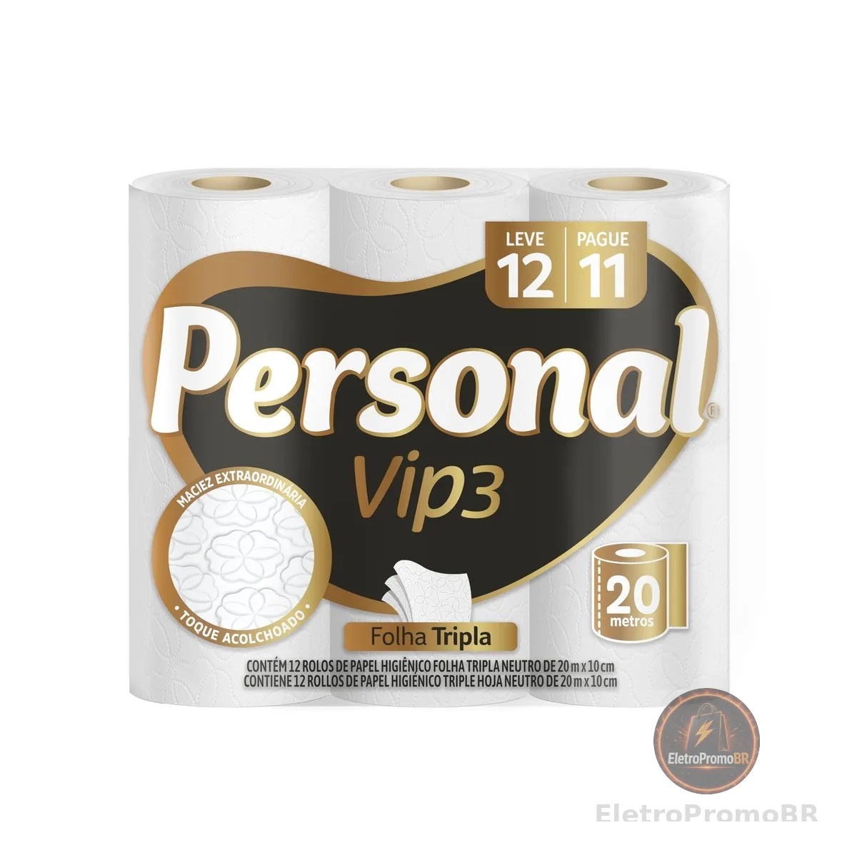Personal Papel Higiênico Vip Folha Tripla Com 12 Rolos De 20M