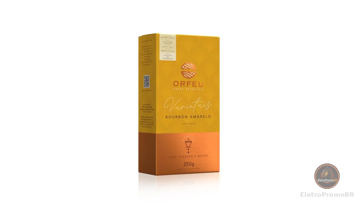 Orfeu Café Bourbon Amarelo Torrado e Moído, 100% Arabica, Torra Média Clara, 250g