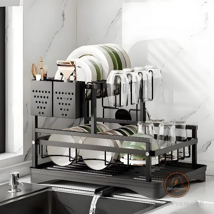 Escorredor de Louças Rack Aço Carbono Organizador Preto