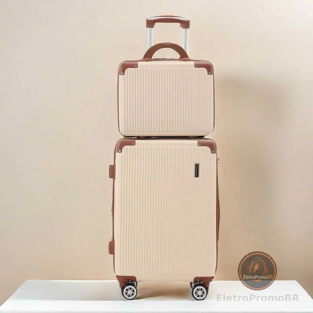 PROMOCAO kit de Mala De Viagem 10 KG Ziper Extensível 4 Roda Gira 360 Grau Fibra +Frasqueira