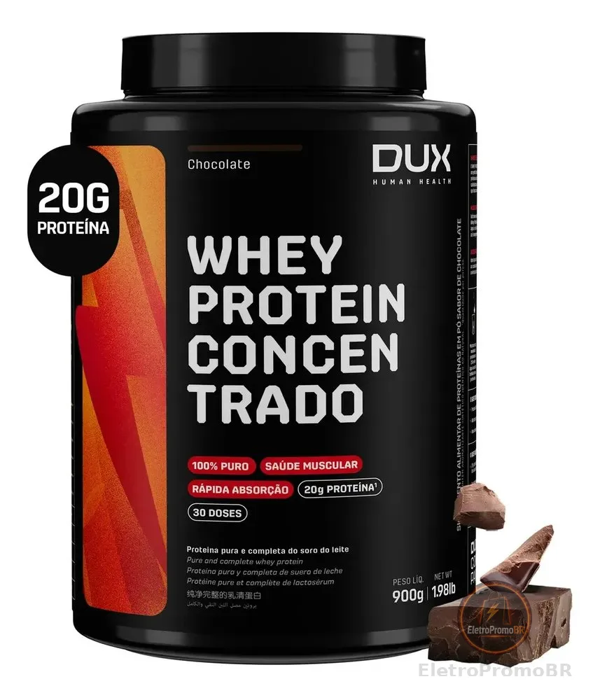 Whey Protein Concentrado - Pote 900g Dux Nutrition - Sabor Chocolate
