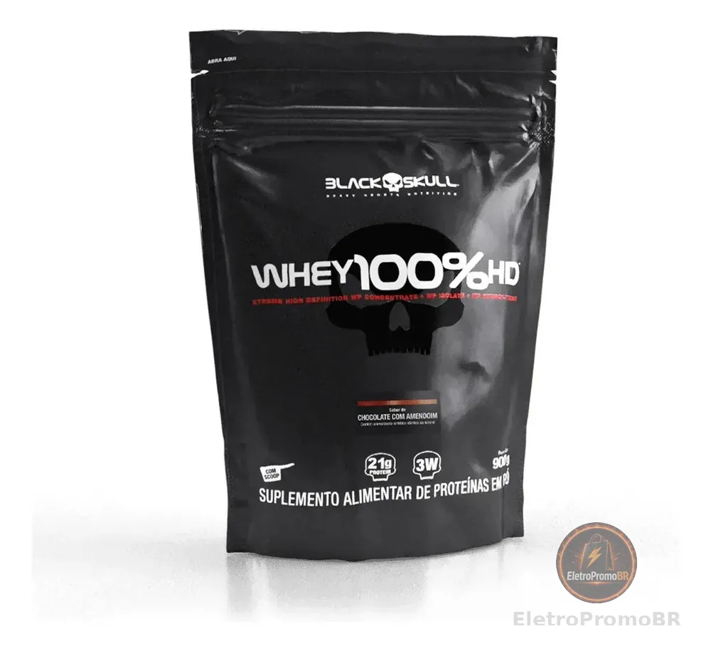 Suplemento em pó Black Skull Whey 100% HD sabor Chocolate com Amendoim 900 g