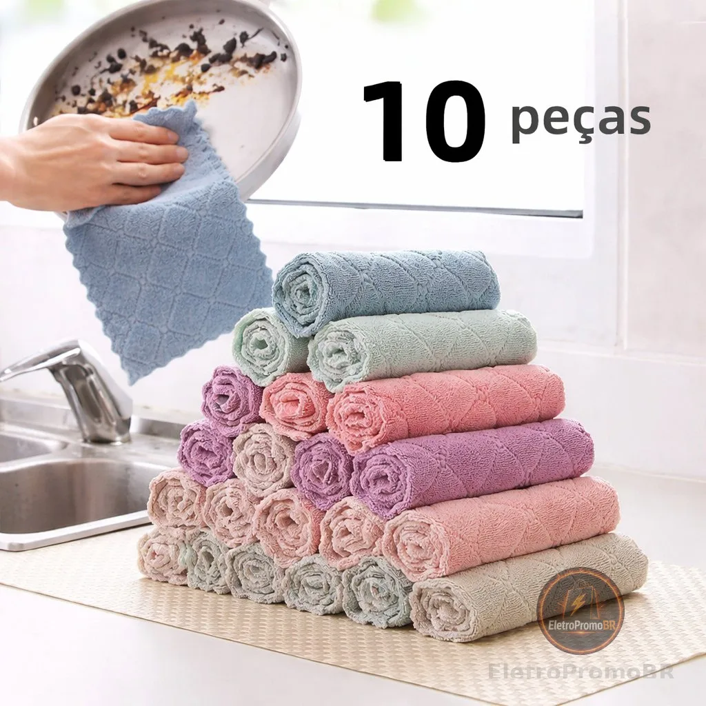 Kit Pano De Prato Forte Absorção De Água Microfibras Casa Pano Limpeza Super Absorvente Microfibra