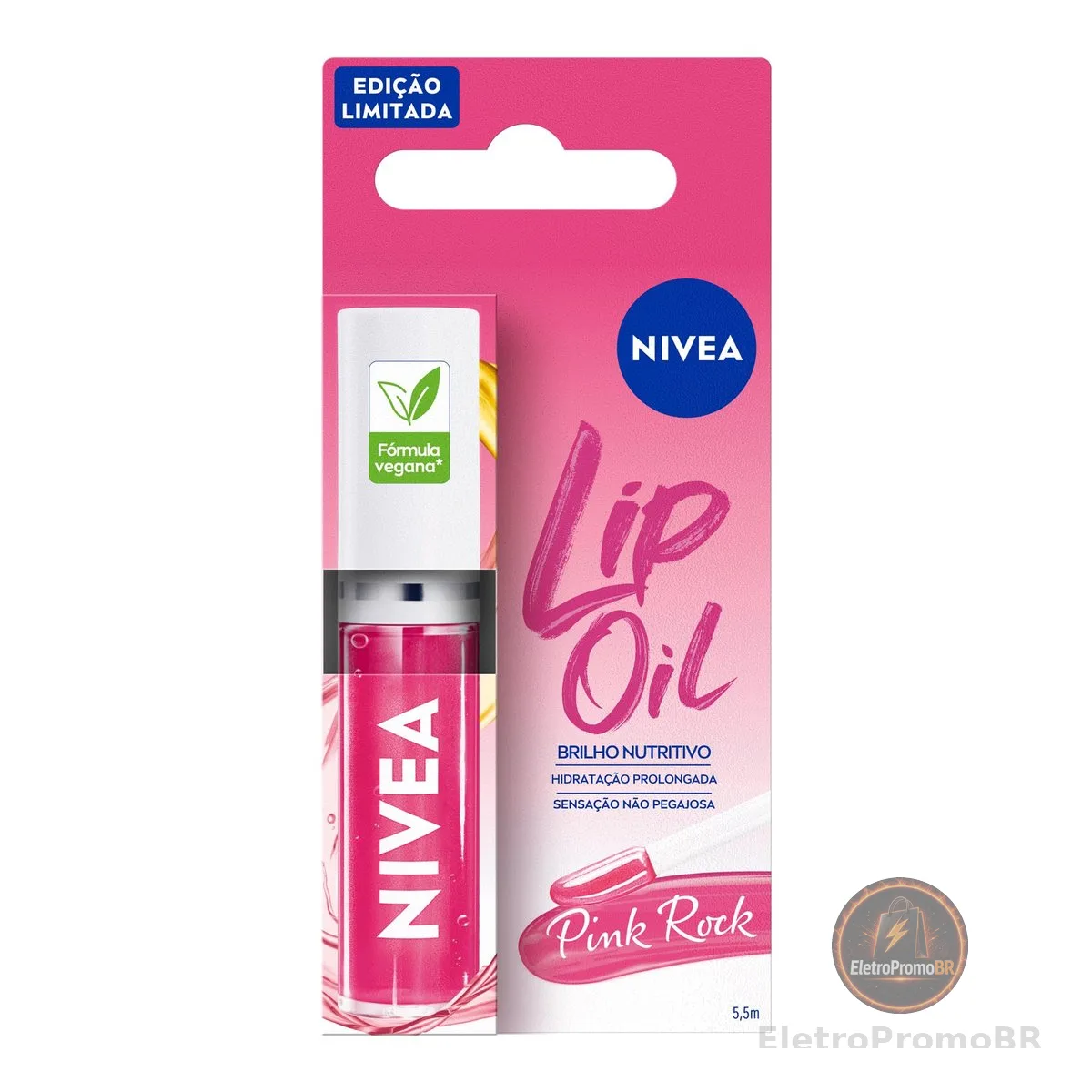 NIVEA Lip Oil Brilho Nutritivo Pink Rock 5,5ml, Hidratação Prolongada, Efeito Gloss, Para Todos os Tons de Pele
