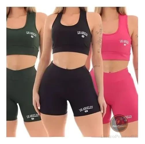 Kit 3 Conjunto Top Shorts Feminino Los Angeles Fitness