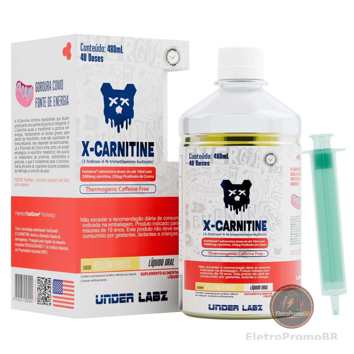 X-Carnitine Lipo Drive | Under Labz | Linha Essentials (480ml) – 48 doses | L-Carnitina Líquida, Energia e Foco Metabólico – Suplemento para Definição e Performance Diária (480ml (48doses), Yellow Fruits)
