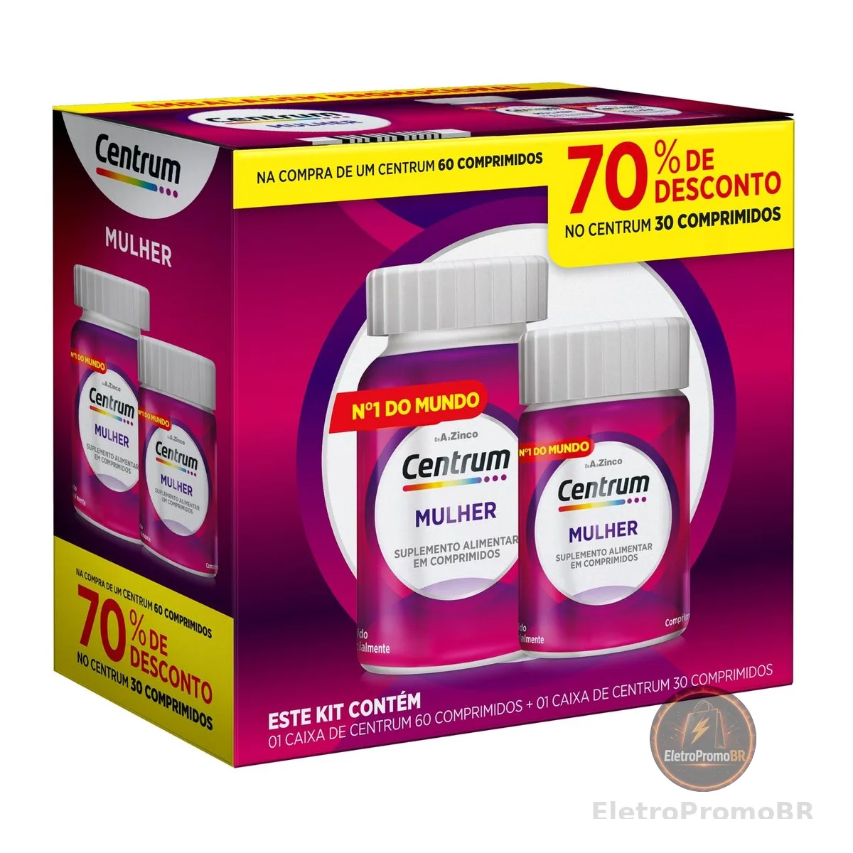 Centrum Mulher Multivitaminico Diário, com Magnésio, Vitamina D e Vitamina B12, Leve 90 Comprimidos e Pague 60