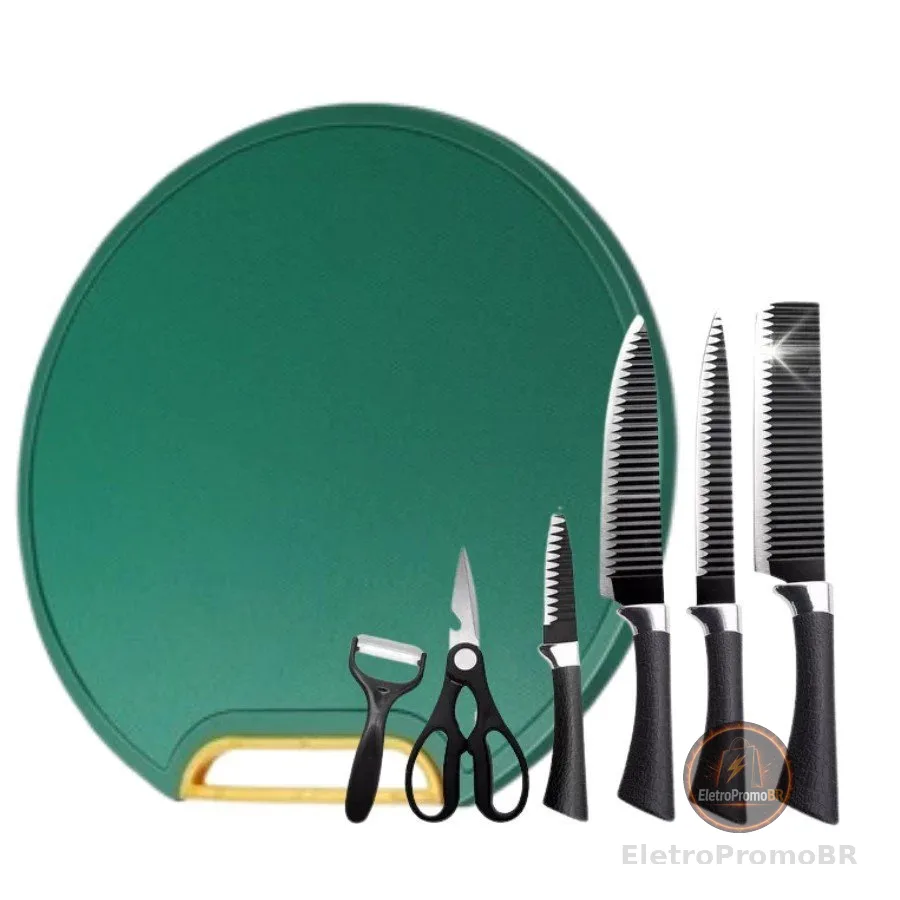 Kit Tábua Premuim Com Kit 6 Pecas de Facas de Corte Antibacteriana À Prova De Mofo 30cm Com Suporte Em Pé Para Cozinha