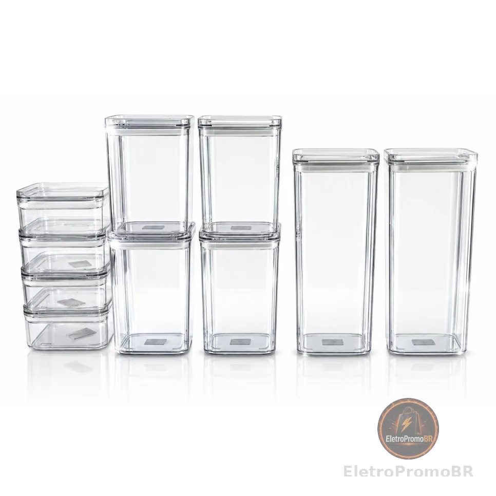 Kit Potes Herméticos Porta Mantimentos Organizador de Cozinha Transparente Com Trava BPA Free