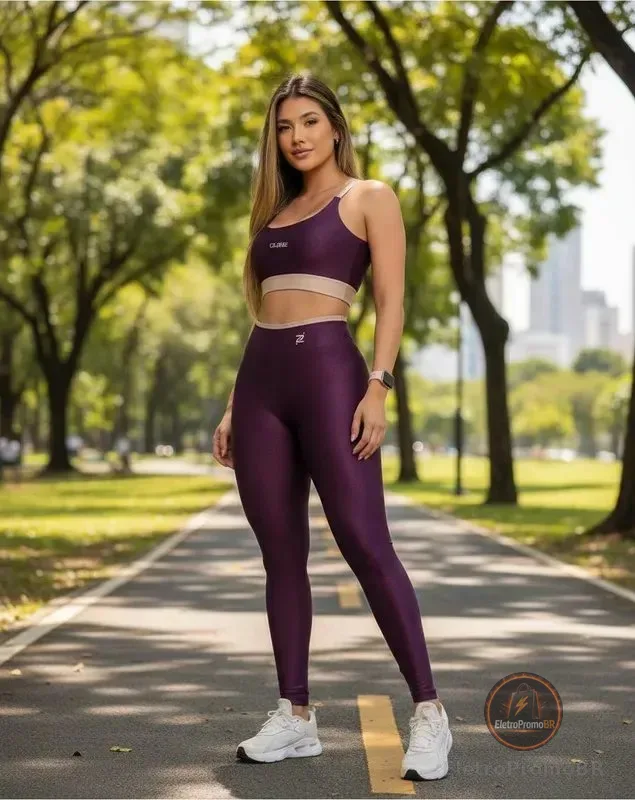 Conjunto Fitness Academia Calça E Top Zero Transparência Açaí Liso M