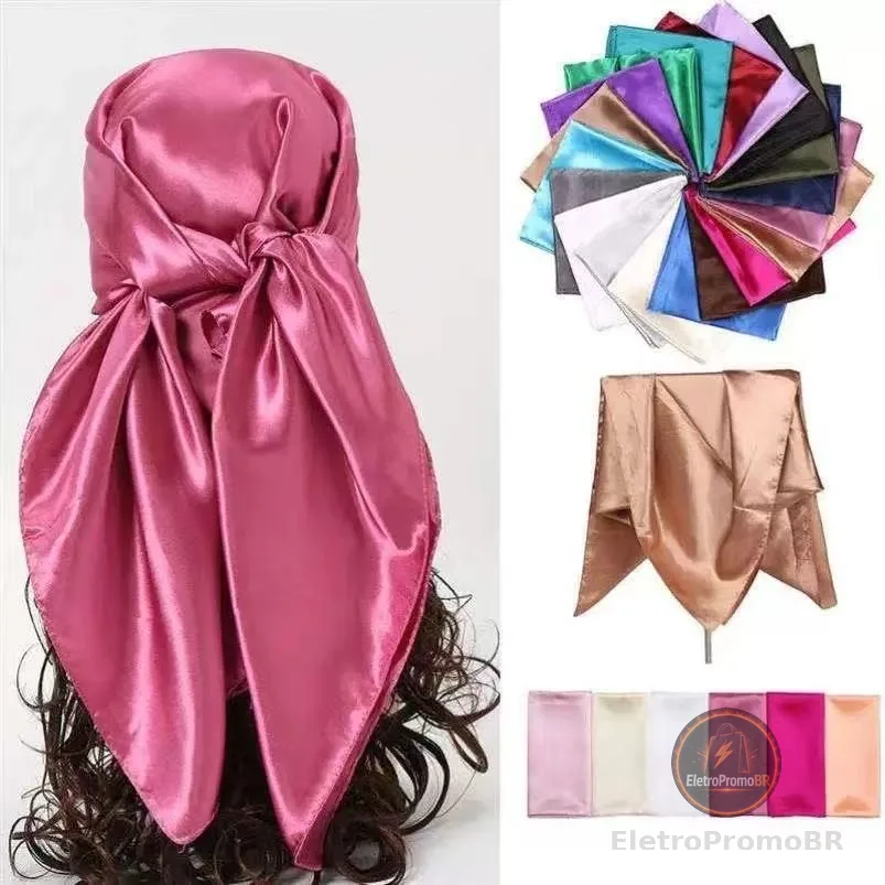 Lenços Lisa Cetim Seda Elegante Primavera Grande 90x90 Lenços da Moda cachecol Cetim Cabeça Pescoço
