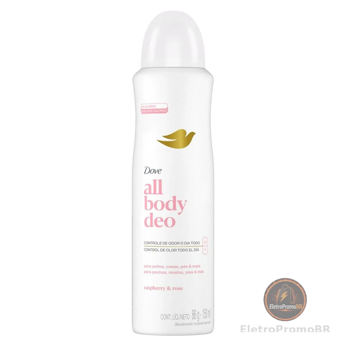 Dove All Body, Desodorante Corporal Aerossol, Para o Corpo Todo, Framboesa e Rosa 150ml