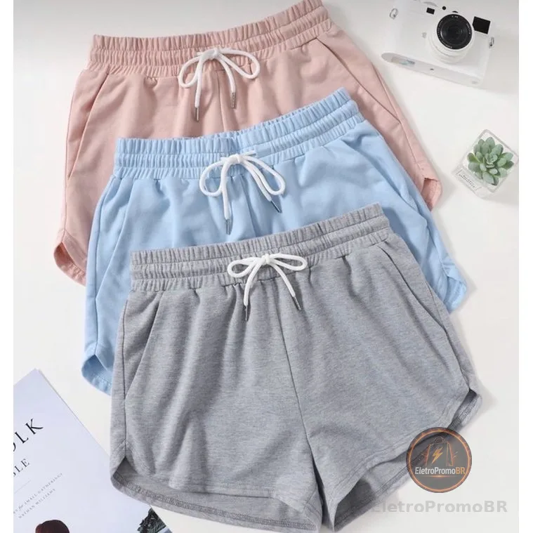 Kit 3 Short Moletinho feminino cós elástico do PP ao Plus Size G6
