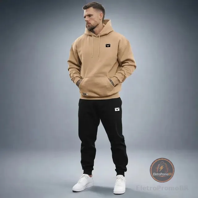Conjunto De Moletom Polo Calça + Blusa De Frio Kit Masculino