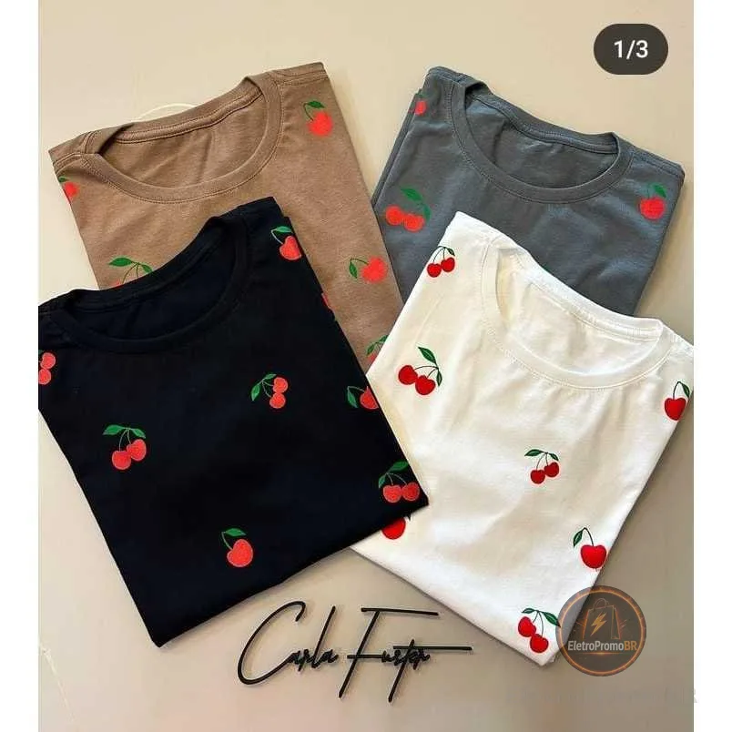 kit 3 blusinha básica baby look camiseta viscorycla estampas variados