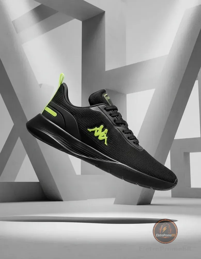 Tenis Kappa Treviso Original Unissex Confortável Academia Preto-amarelo-limão 39 Br