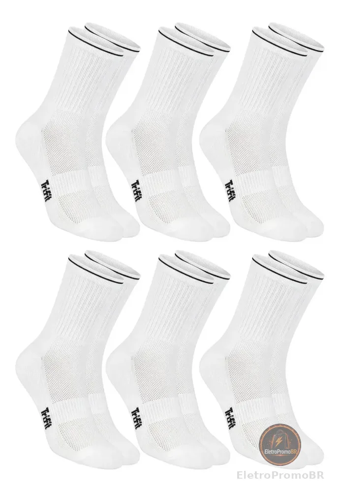 6 Pares Meia Corrida Em Poliamida Trifil Cano Médio Academia 6 Branco Meia Corrida Poliamida Kit Meias Meia Esportiva Kit Meias Masculina Meia Trifil Meia Ciclismo Meia Cano Alto 39-44