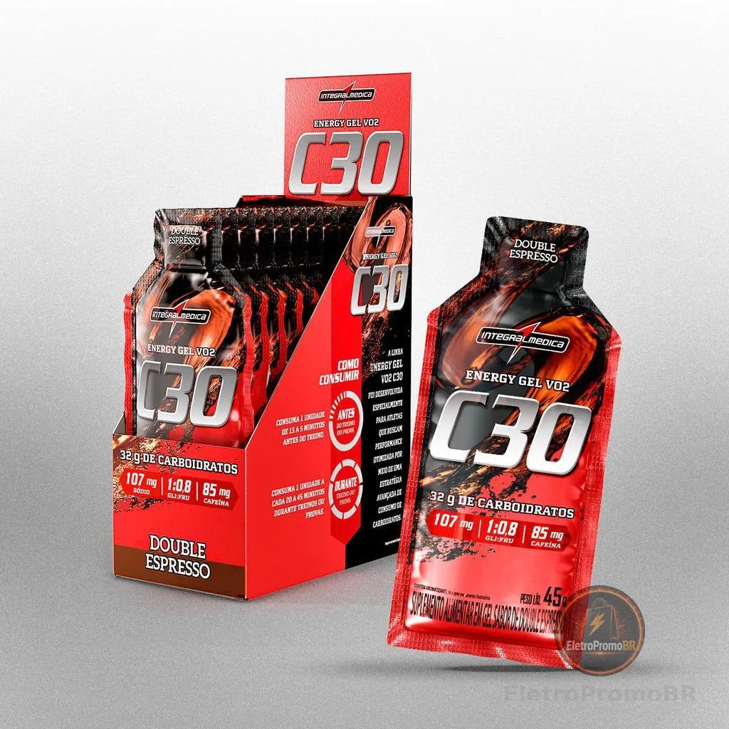 Gel de Carboidrato VO2 Energy Gel C30 com Cafeína 450g Integralmédica 10 unid