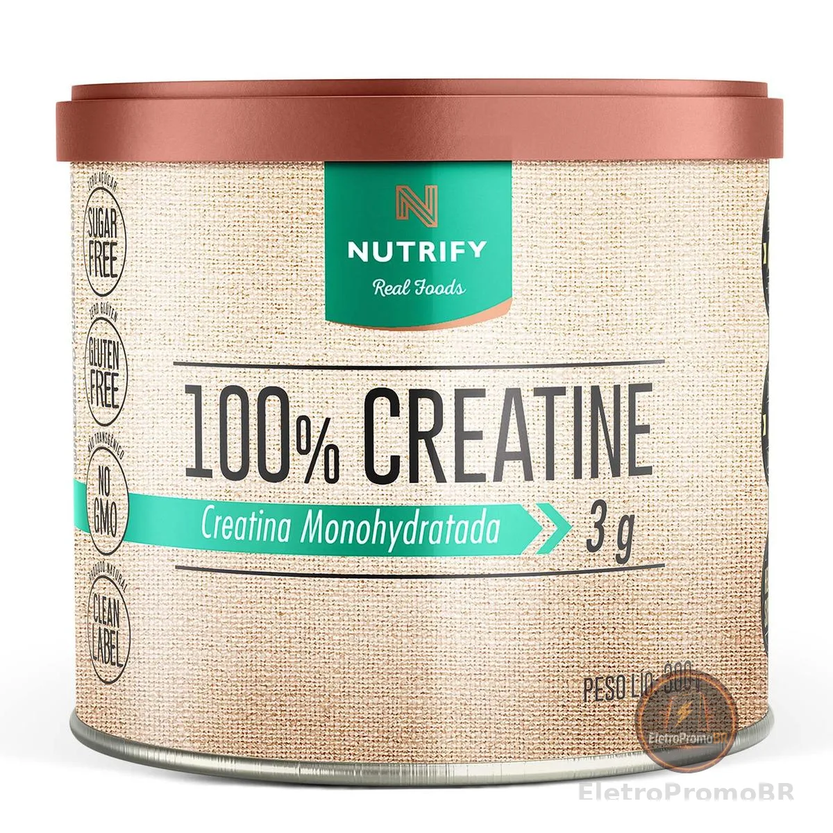 Nutrify - 100% Creatine 3g de Creatina por Dose - Suplemento Alimentar para Suporte Energético - Sem Glúten, Sem Lactose, Sem Açúcar, Vegana - Lata 300g