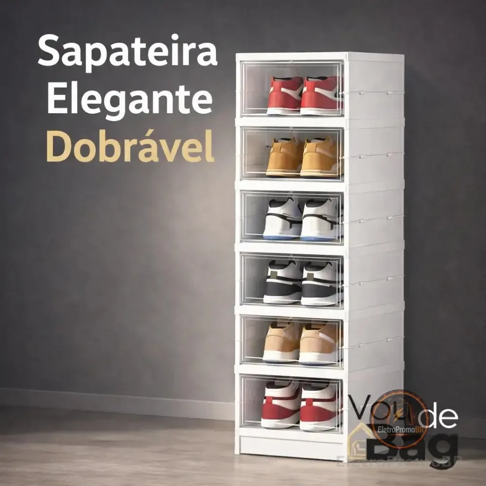 Sapateira Dobrável Vertical Empilhável Caixa Sapato Tênis 6 Andares Vou De Bag Upreis Cor Branco