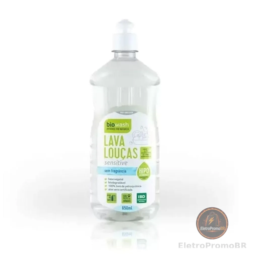 Biowash Lava Louças Sensitive 650ml Hipoalergênico Sem Fragrância Concentrado