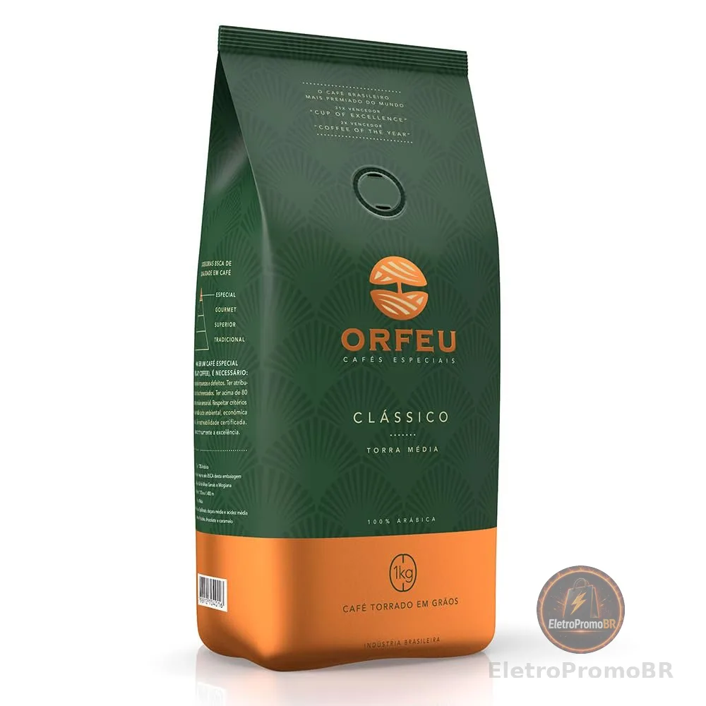 Orfeu Café Clássico em Grãos, 100% Arabica, Torra Média, 1kg