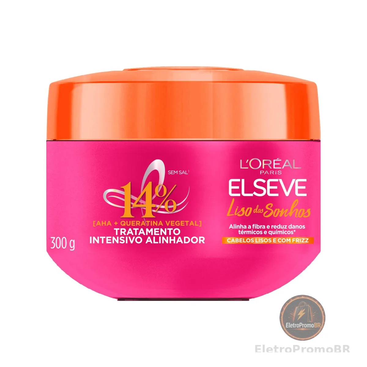 L'Oréal Paris Elseve Liso dos Sonhos Creme de Tratamento com Queratina Vegetal e AHA, Alinhamento Capilar, Controle de Frizz e Reparação de Danos Químicos e Térmicos, 300g