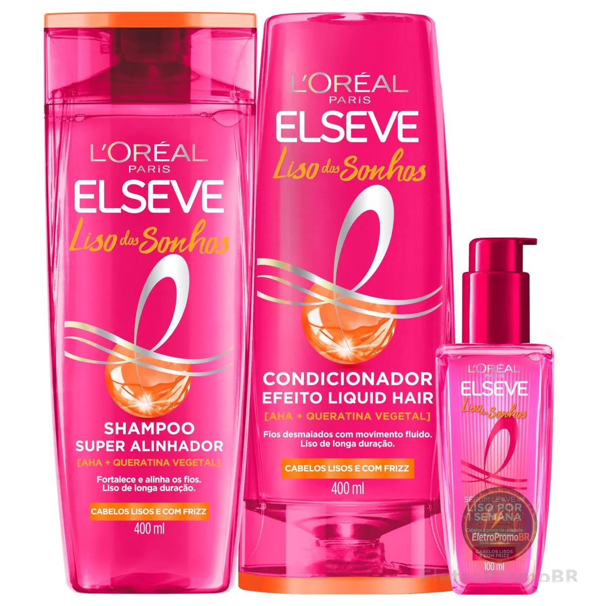 L'Oréal Paris Elseve Liso dos Sonhos Kit Shampoo, Condicionador e Sérum, com Tecnologia Ativada por Calor para um Liso por 1 Semana, Efeito Antifrizz e Barreira Protetora Contra Umidade