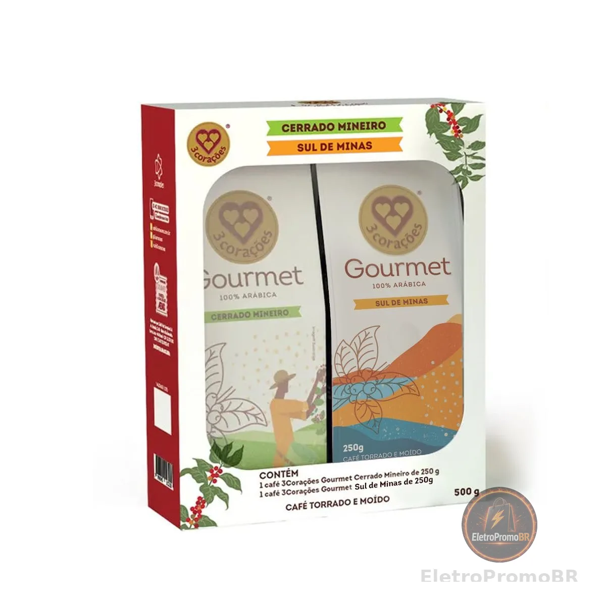 3 Corações Kit Café Gourmet Torrado e moído - Cerrado Mineiro e Sul de Minas, 2x250g