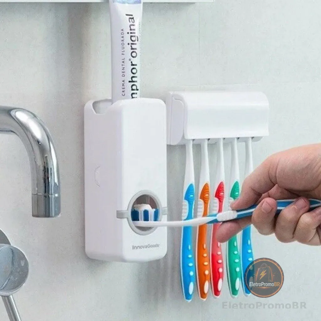 Dispenser Pasta De Dente Creme Dental Porta Escova Com Suporte Prático Econômico