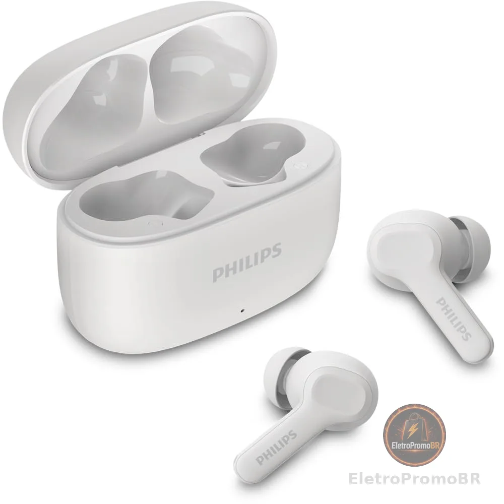 PHILIPS, Fone de Ouvido Sem Fio TWS, TAT1109WT/00, Bluetooth, Com Microfone, Até 24 horas de bateria, Branco