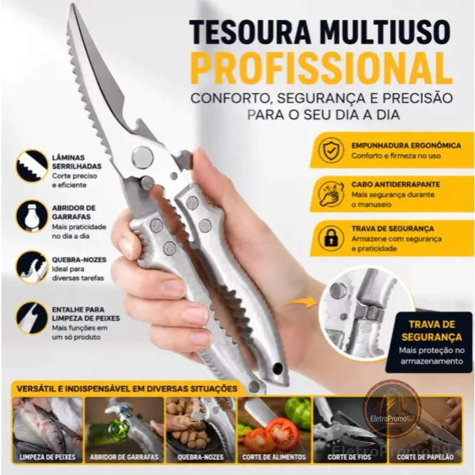Tesoura Multifuncional Para Corte Alimentos Legumes Peixes Frangos Verdura Aço Inoxidável Utensílios