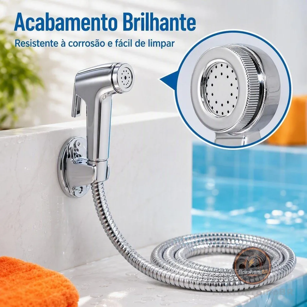 Ducha Higiênica Para Banheiro Completa Luxo  Inox  1,2m Chuveirinho Privada