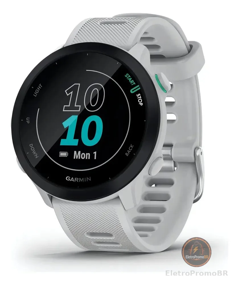 Smartwatch Garmin Forerunner 55, Tela LCD MIP 1.04", Caixa Polímero 42mm, Pulseira Silicone Branca