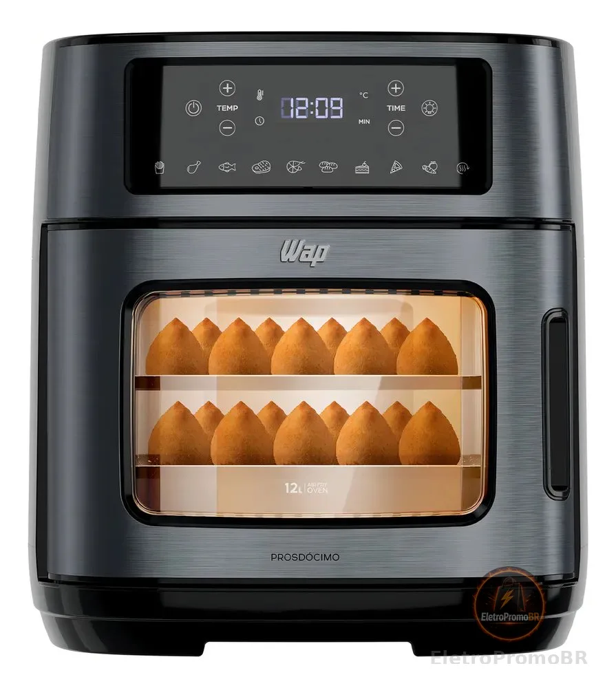 Fritadeira Elétrica Wap Air Fryer Oven Digital Black Inox 12 Litros com Revestimento Antiaderente