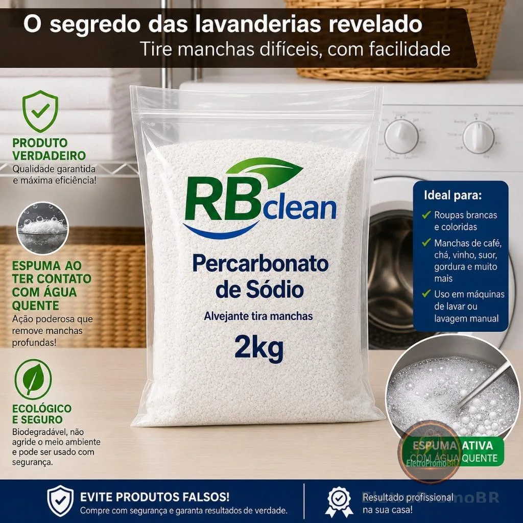 Percarbonato de Sódio 100% Puro Limpeza Em Geral Tira Manchas Roupas Brancas 2kg/1kg ou 500g