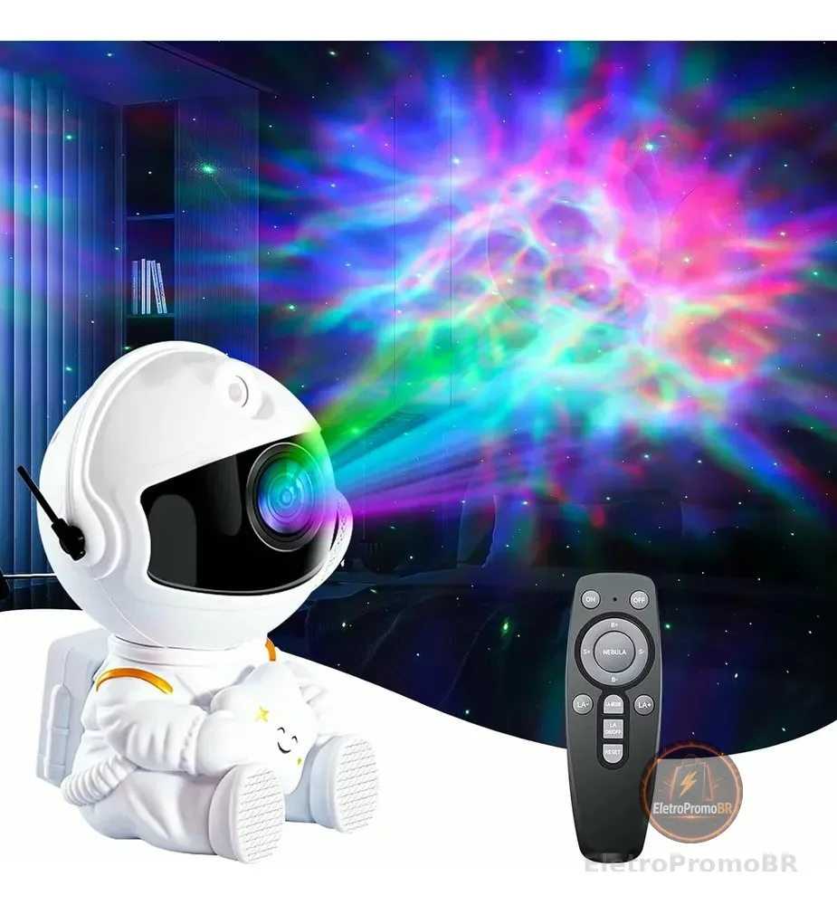 Projetor Astronauta de Galáxia e Estrelas LED Com Controle Remoto USB