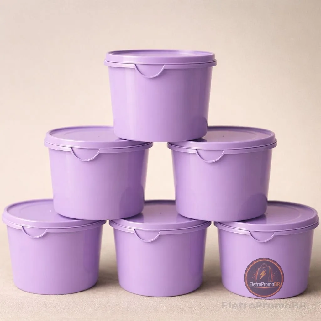 Kit 6 Potes Herméticos de Plástico com Tampa – Empilháveis e Ultra Resistentes para Alimentos