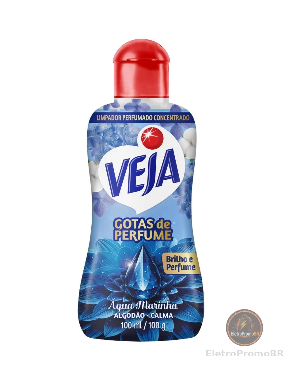 Veja Gotas de Perfume Água Marinha Algodão Limpador Perfumado Concentrado 100 ml